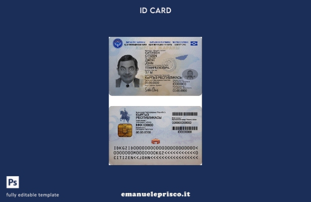 modello di documento d'identità del Kirghizistan in stile verificato